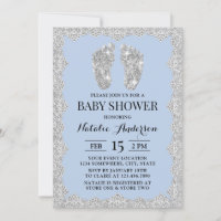 Pieds d'argent lacés rustiques Baby shower bleu cl