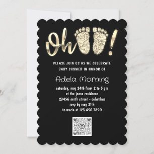 Invitation Pieds Parties scintillant or bébé fille garçon QR 