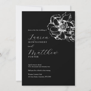 Invitation Pierre florale moderne Mariage noir et blanc