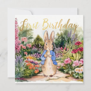 Invitation Pierre le lapin dans son jardin 1er anniversaire