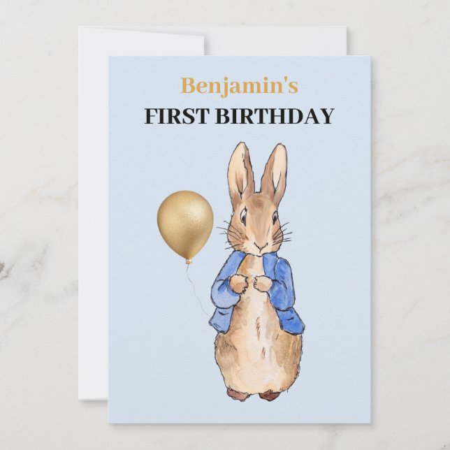 Invitation Pierre le lapin Premier anniversaire (Devant)