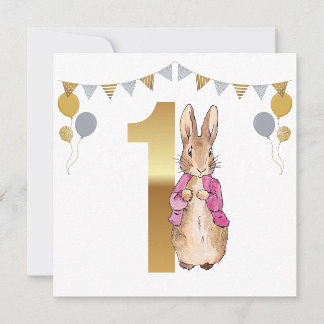 Invitation Pierre le lapin rose Veste premier anniversaire (Devant)