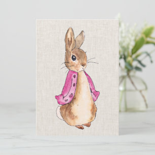 Invitation Pierre le lapin rose veste texture de lin beige