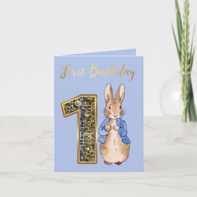 Invitation Pierre le Rabbit Gold 1er anniversaire (Devant)