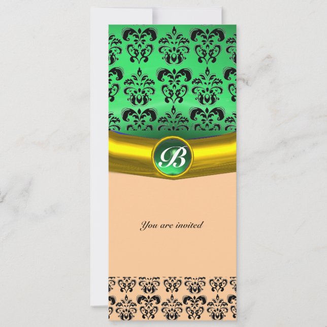Invitation Pierre précieuse DAMASK MONOGRAMME verte (Devant)