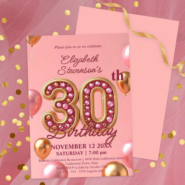 Invitation Pierres étincelantes rose et or 30e anniversaire (Créateur téléchargé)