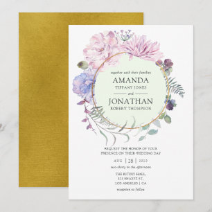 Invitation Pierres géométriques d'or Mariage floral