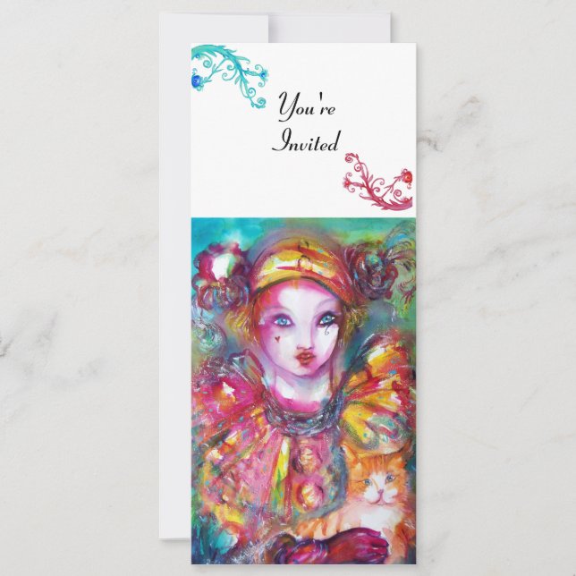 Invitation PIERROT AVEC CAT / Mardi Gras Masquerade Party (Devant)