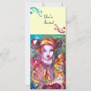 Invitation PIERROT AVEC CHAT / Mardi Gras Bal Masqué