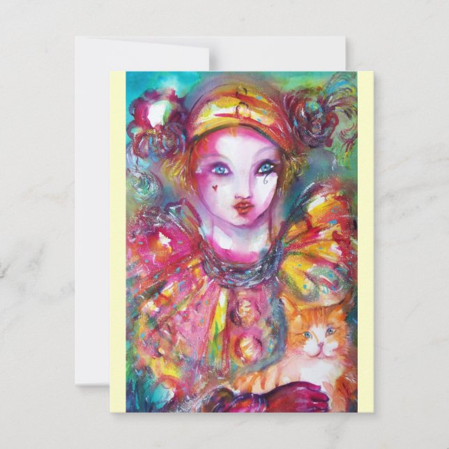 Invitation PIERROT AVEC CHAT / Mardi Gras Fête de Mascarade (Devant)