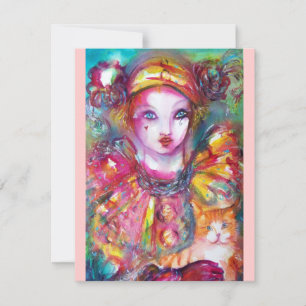 Invitation PIERROT AVEC CHAT / Mardi Gras Fête Masquée