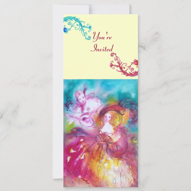 Invitation PIERROT ET ARLECCHINA Carnaval de Venise, (Devant)