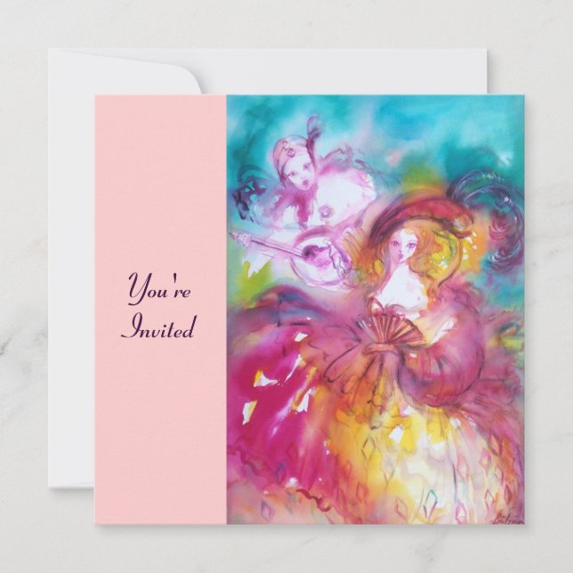 Invitation PIERROT ET ARLECCHINA Carnaval vénitien, (Devant)