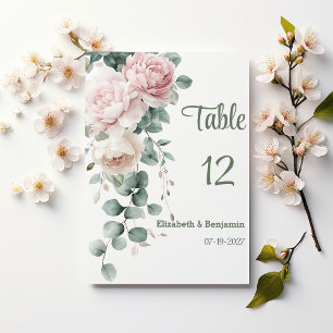 Invitation Pies de guirlande roses feuilles d'eucalyptus Numé