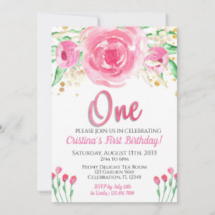 Invitation Pies roses Enchantées Chic Premier Anniversaire