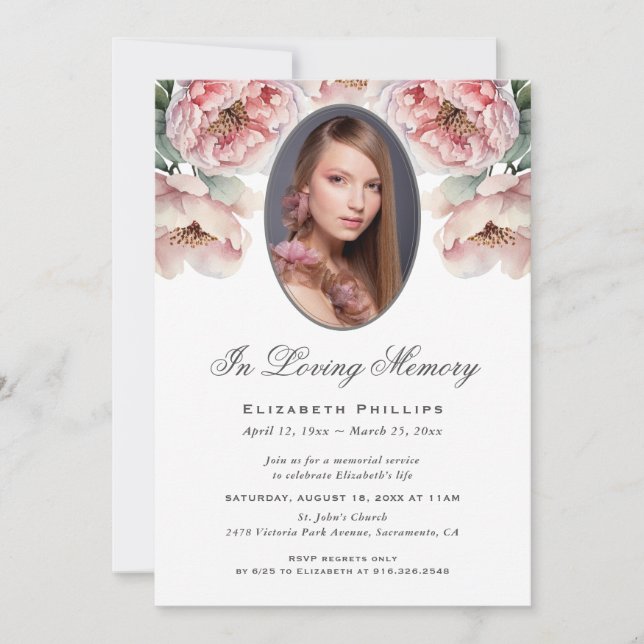 Invitation Pies Roses Florales Photo En Mémoire Amoureuse (Devant)