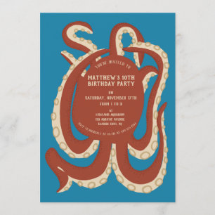 Invitation Pieuvre rouge brique sous la fête de la mer