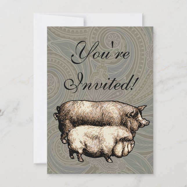 Invitation Pig Farm Pays Antique Illustration Art (Devant)
