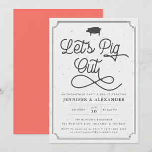 Invitation Pig Out Coral I Do BQ Engagement Party