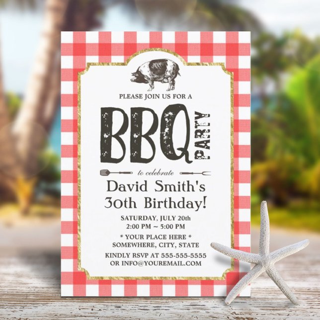 Invitation Pig Roast BBQ fête d'anniversaire Rouge Plaid (Créateur téléchargé)