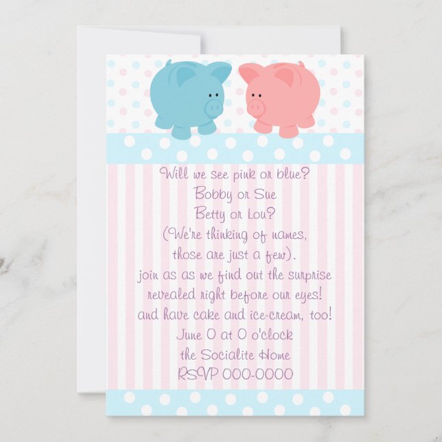 Invitation Piggies roses et bleues (Devant)