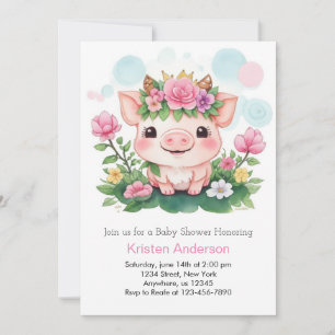 Invitation Piggy mignonne et Baby shower fille Fleur sauvage