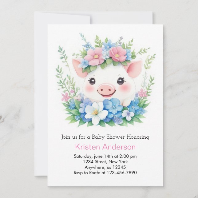Invitation Piggy rose et Baby shower de fille magique de la f (Devant)