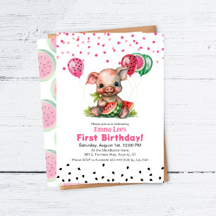 Invitation Piglet mignon pastèque Anniversaire
