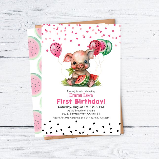 Invitation Piglet mignon pastèque Anniversaire (Créateur téléchargé)