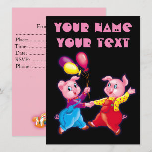Invitation piglet rose joyeux