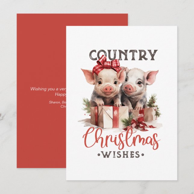 Invitation Piglets et présents Pays Salutation de Noël (Devant / Derrière)