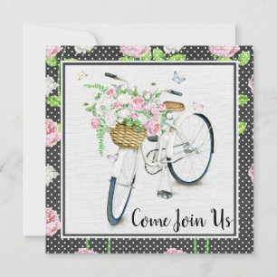Invitation Pignons roses et fête d'anniversaire de vélo blanc