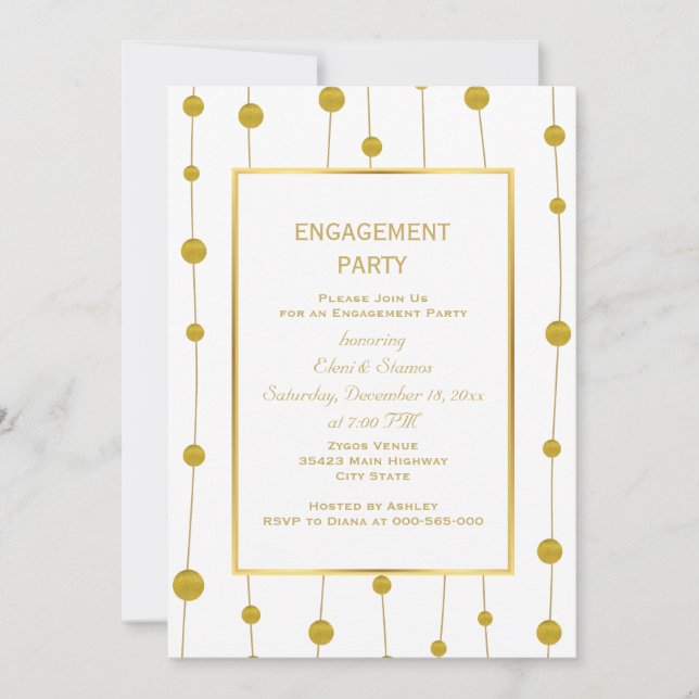 Invitation Pile d'or perles de la partie d'engagement mariage (Devant)
