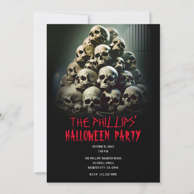 Invitation Pile effrayant des cris des crânes Parti d'Hallowe (Devant)