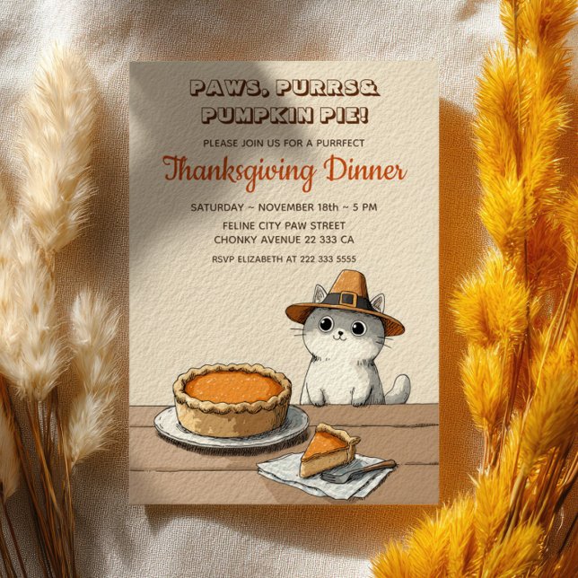 Invitation Pilgrim Cat Purrfect Funny Thanksgiving Dinner (Créateur téléchargé)