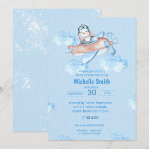 Invitation Pilote de pingouin bleu à l'aquarelle