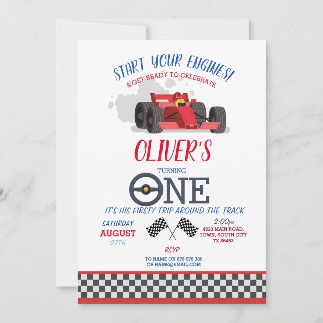 Invitation Pilote de voiture de course UN premier circuit de  (Devant)