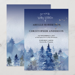 Invitation Pin bleu rustique Mariage de forêt humide