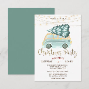 Invitation Pin de camion vert, Fête de Noël en bois lumière