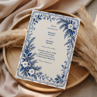 Invitation Pin de cobalt sous les pétales de porcelaine