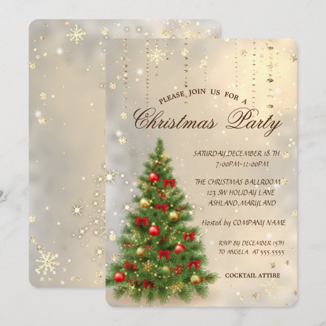 Invitation Pin de Noël Chic, Flocs de neige Noël (Devant / Derrière)