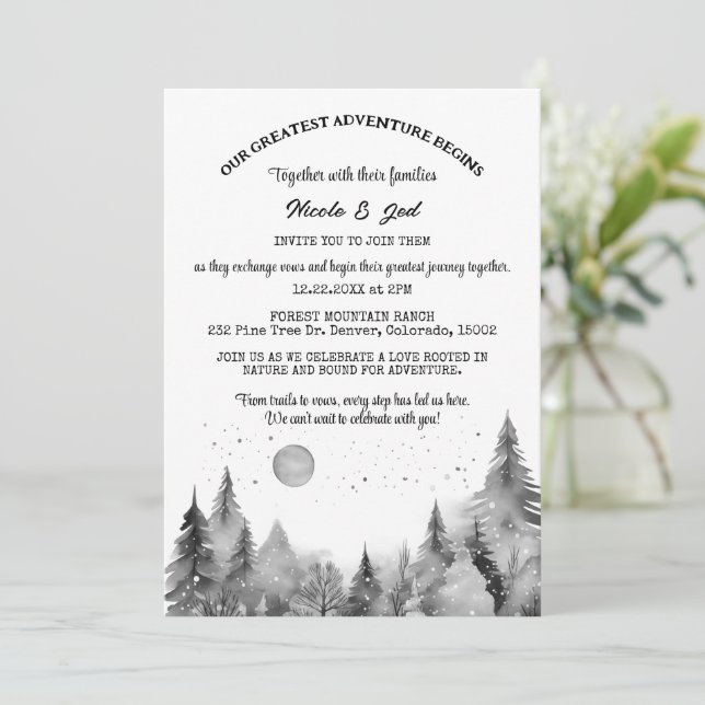 Invitation Pin d'hiver rustique neige extérieure Mariage (Debout devant)