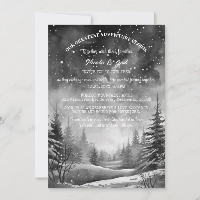 Invitation Pin d'hiver rustique neige extérieure Mariage (Devant)