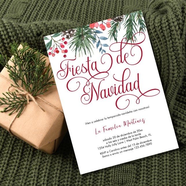 Invitation Pin espagnol élégant Rouge Script Noël fête (Créateur téléchargé)