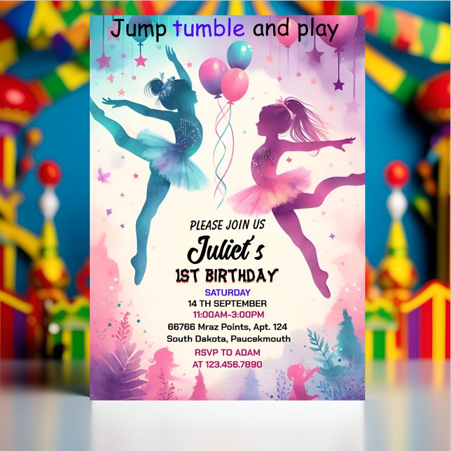 Invitation Pin moderne mignon Jump fille gymnastique 10e anni (Créateur téléchargé)