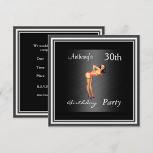 Invitation Pin-up Fille et Noir fête d'anniversaire