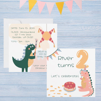 Invitation Piñata d'anniversaire dinosaure fantaisiste âge 2