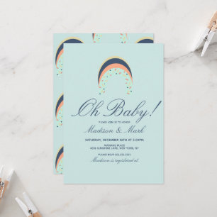 Invitation Pinceau de paillettes arc-en-ciel Baby Shower Bleu