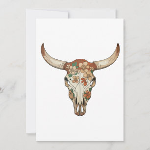 Invitation Pinceau Floral Crâne de Vache Occidental Fleur Cow