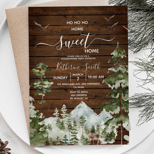 Invitation Pinceau Rustique Bois Pin Maison Chauffage Sweet A (Créateur téléchargé)